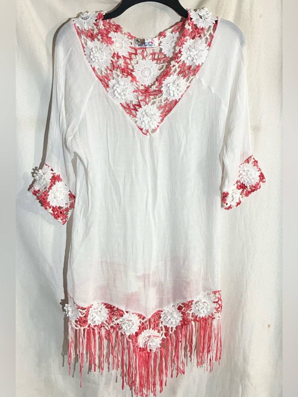 India Boutique Crochet Fringe Swim Cover Up Onesize Boho Hippie Chic